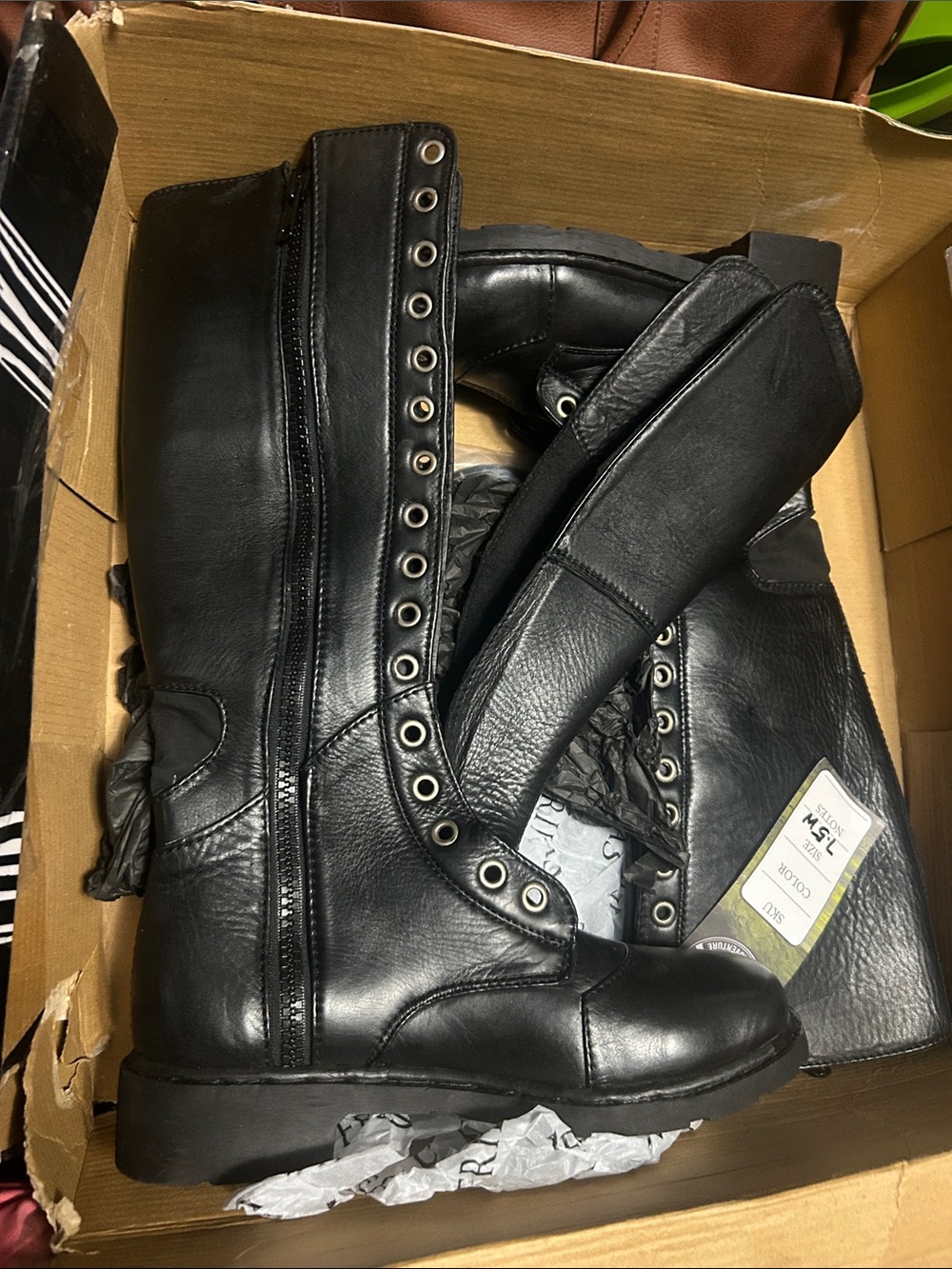 Women's Black Lace-Up Combat Boots with Side Zip